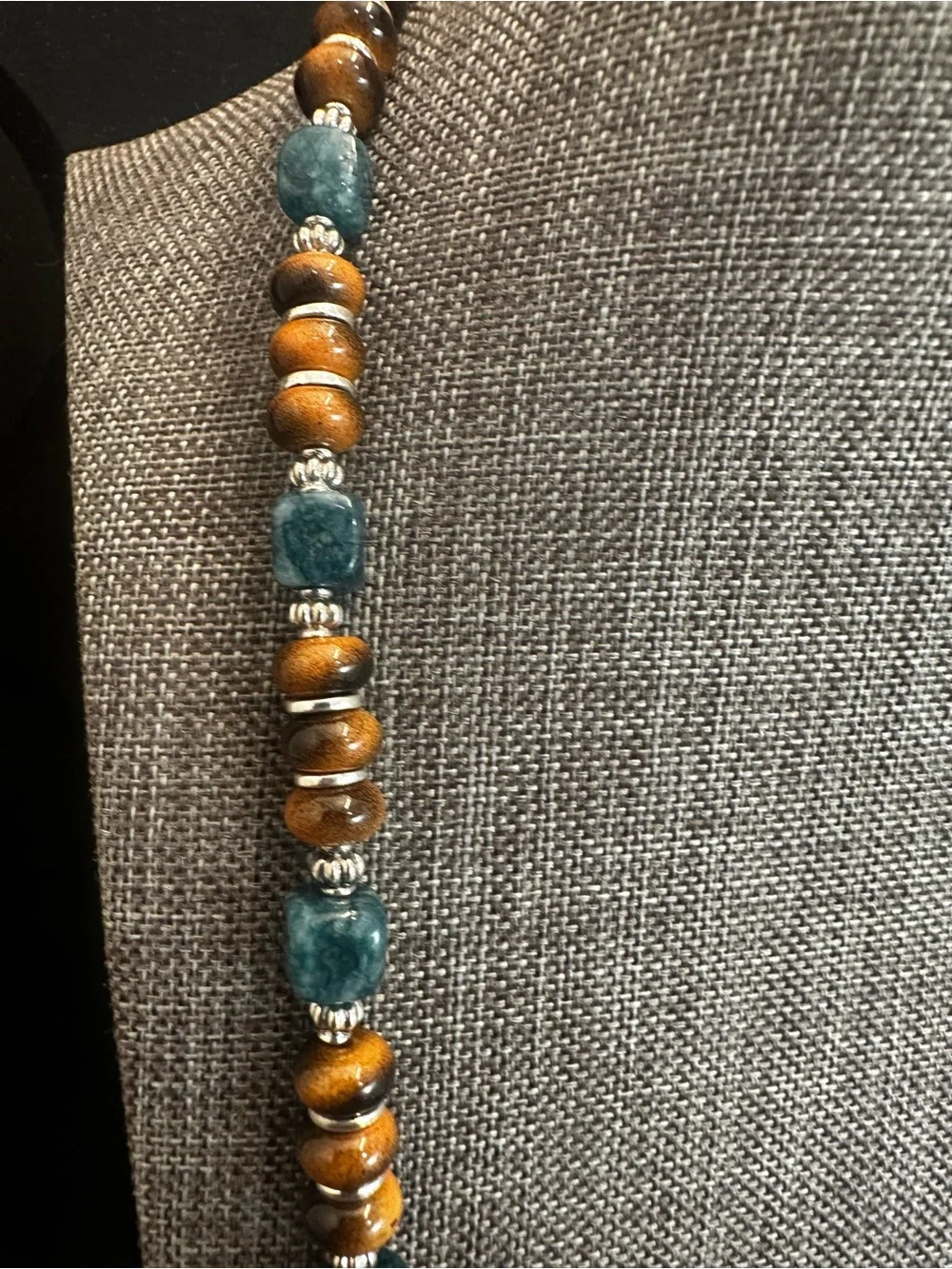 Beaded Crackle Quartz and Tiger Eye Necklace For Men.